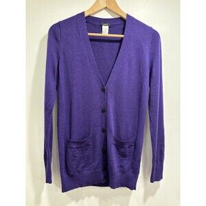 J.Crew Cardigan XS Purple 100% Merino Wool Button Front V Neck Office Preppy